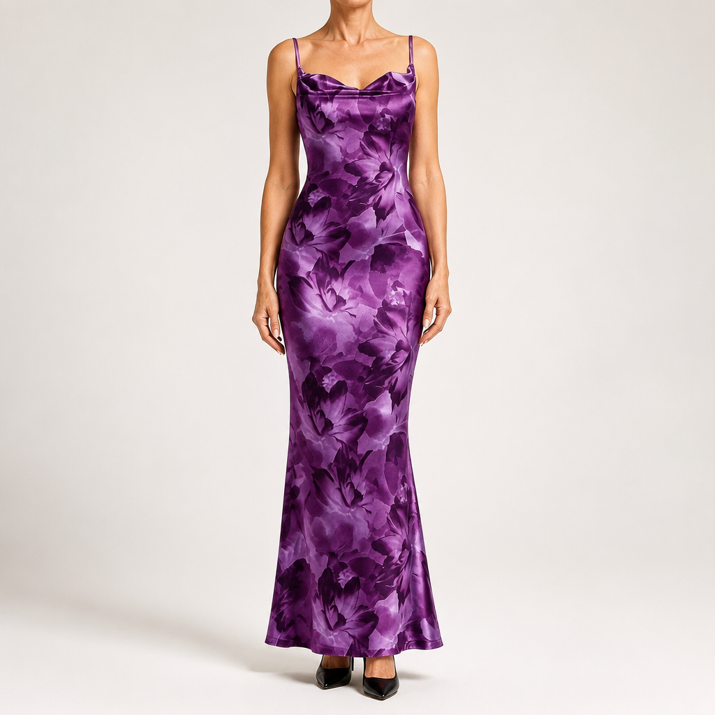 Saskia | Womens Floral Print Strappy Sleeveless Summer Slip Wedding Guest Dresses, Lilac