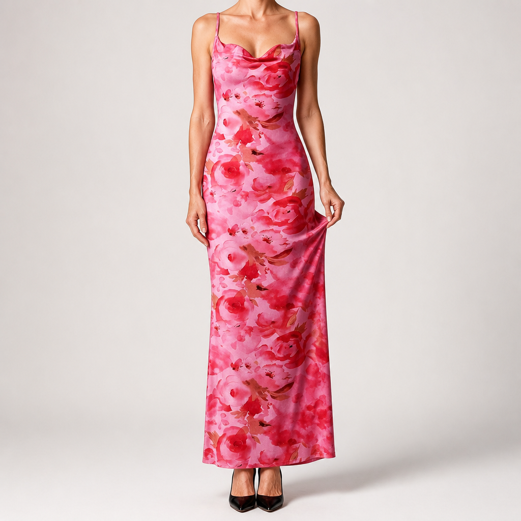 Saskia | Womens Floral Print Strappy Sleeveless Summer Slip Wedding Guest Dresses, Pink