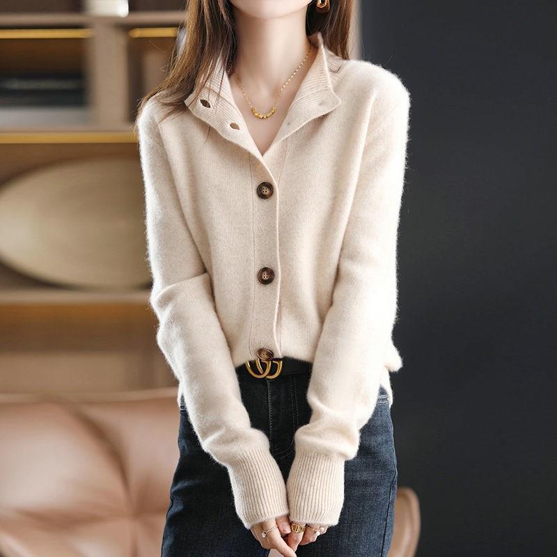 Saskia | Womens Knitted Button Cardigan, Apricot