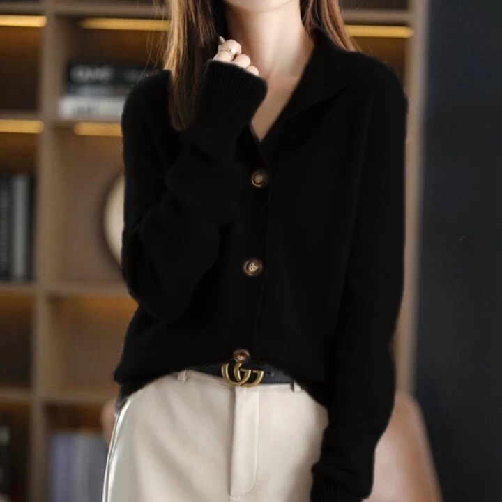 Saskia | Womens Knitted Button Cardigan, Black