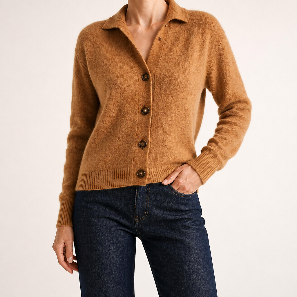 Saskia | Womens Knitted Button Long Cardigan, Caramel