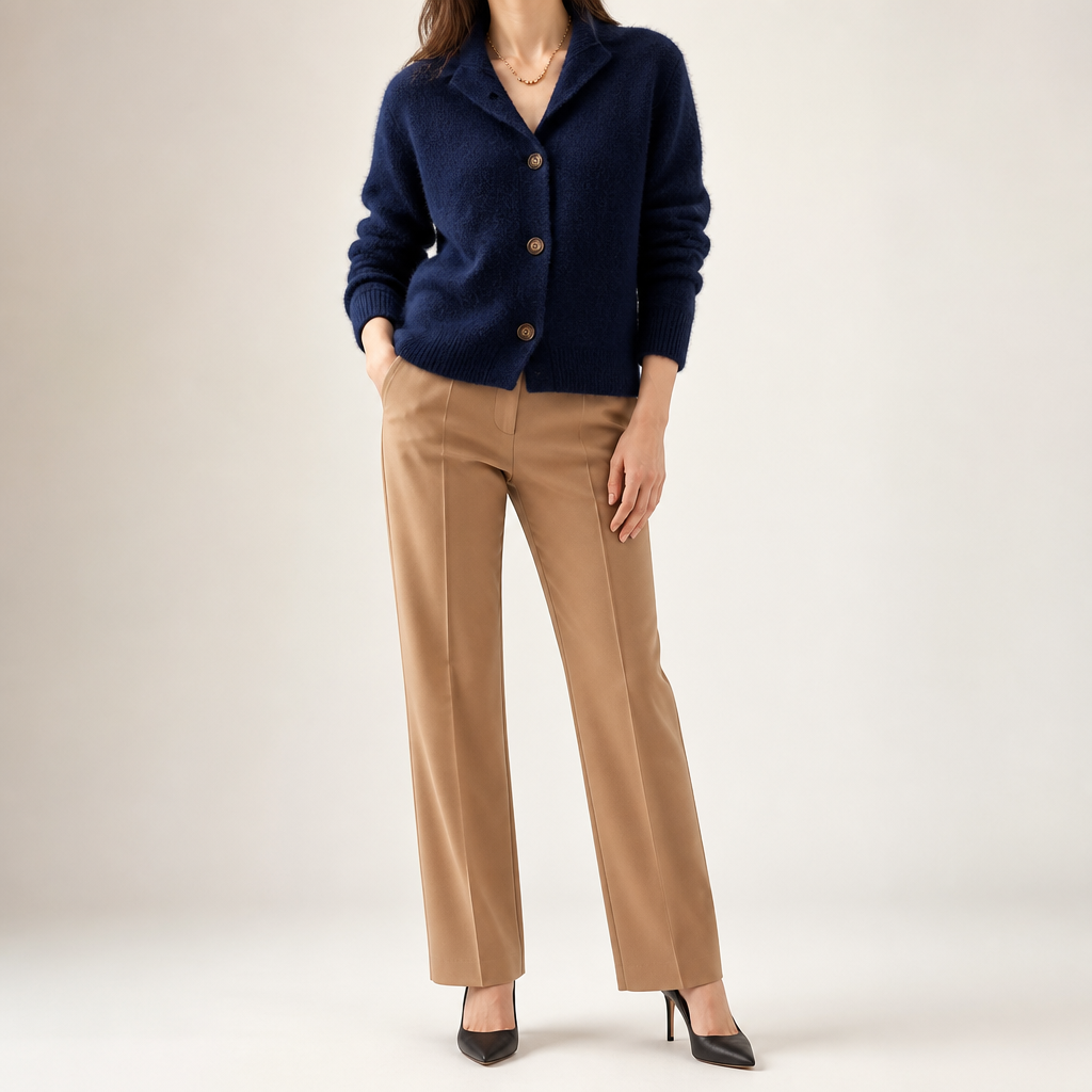 Saskia | Womens Knitted Button Long Cardigan, Navy Blue
