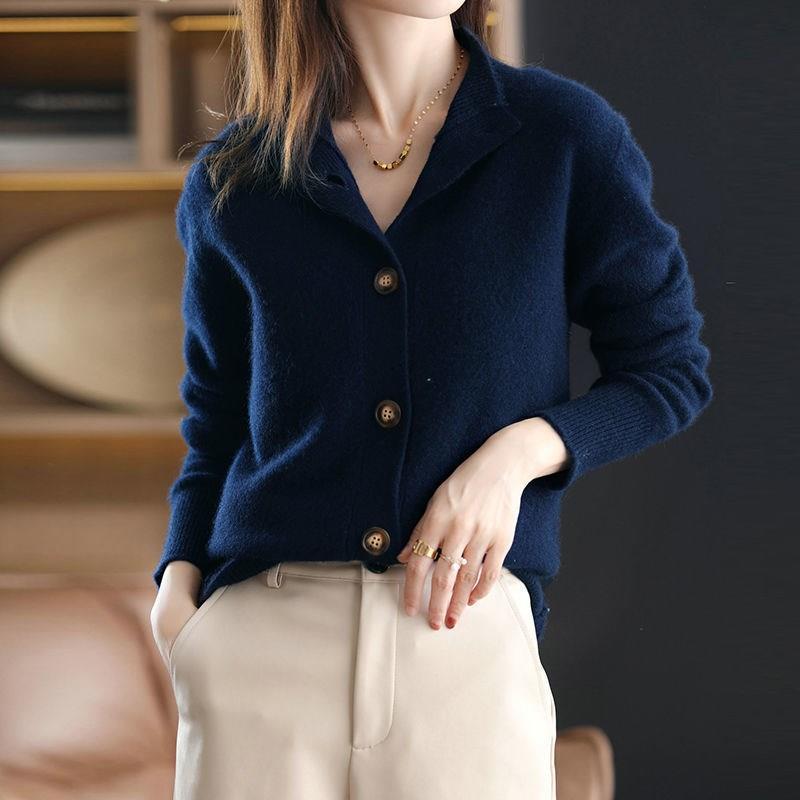 Saskia | Womens Knitted Button Cardigan, Navy Blue