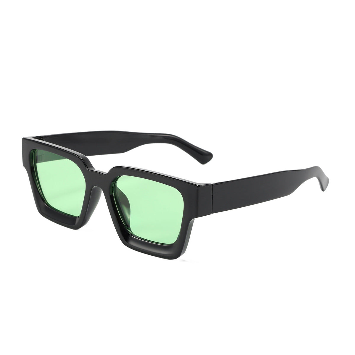 Selene | Womens Square UV Protection Sunglasses - Black / Green Lens