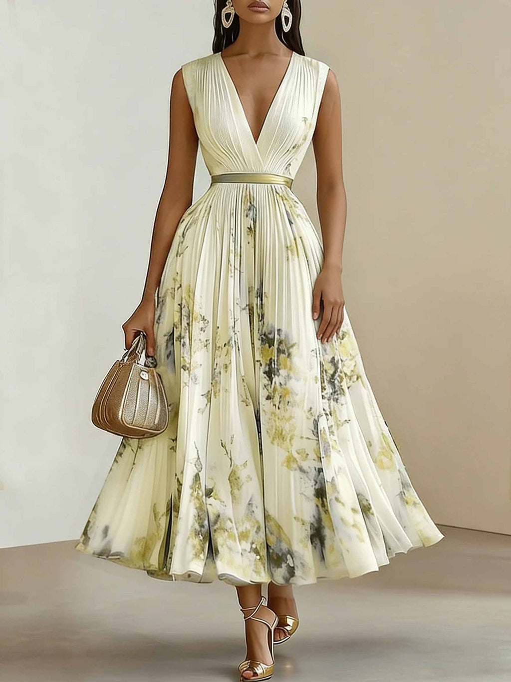 Seraphina | Womens Sleeveless Pleated Printed Maxi Wedding Guest Summer Elegant Dresses - 8