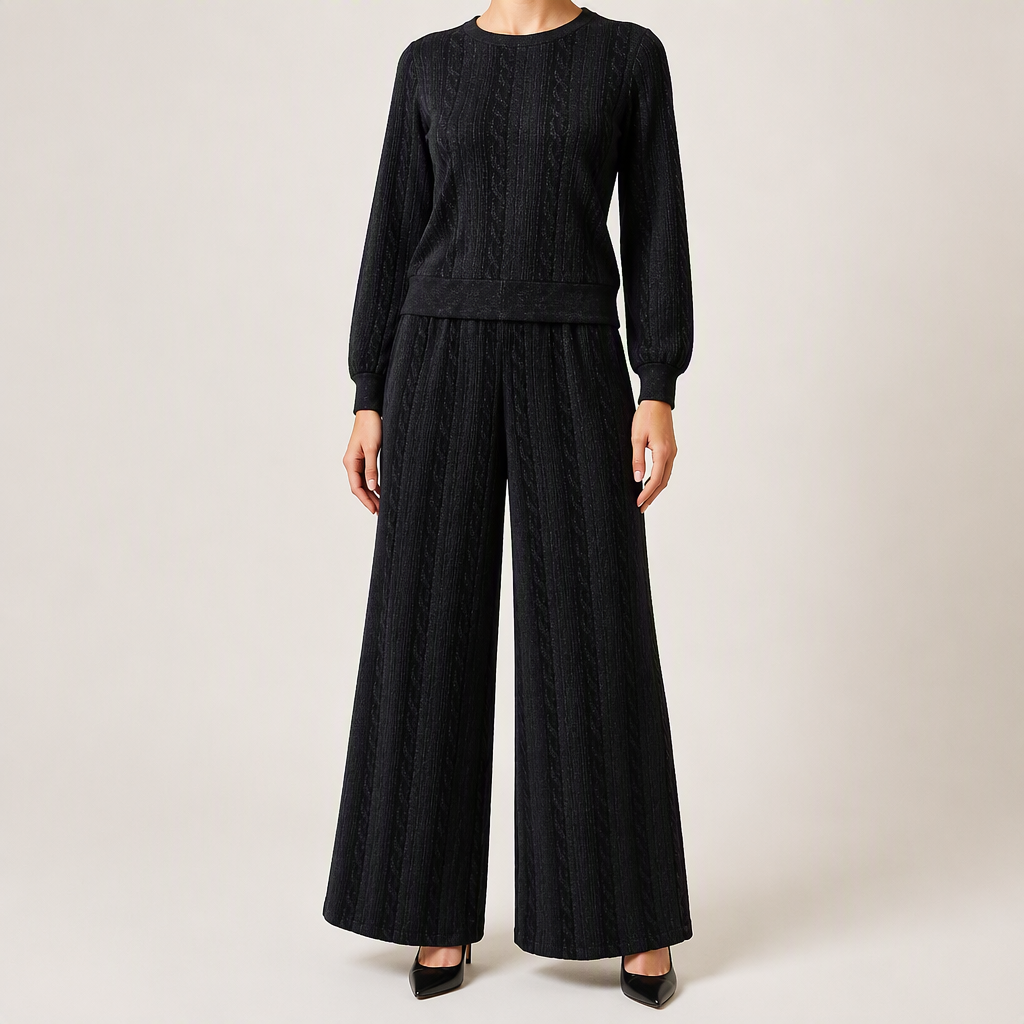 Seraphine | Womens Knit Jumper Vest Wide Leg Trousers Clothing Set, Black