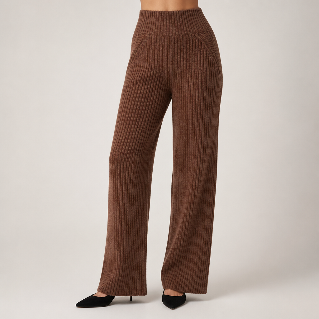 Seraphine | Womens Knit Jumper Vest Wide Leg Trousers Clothing Set, Brown