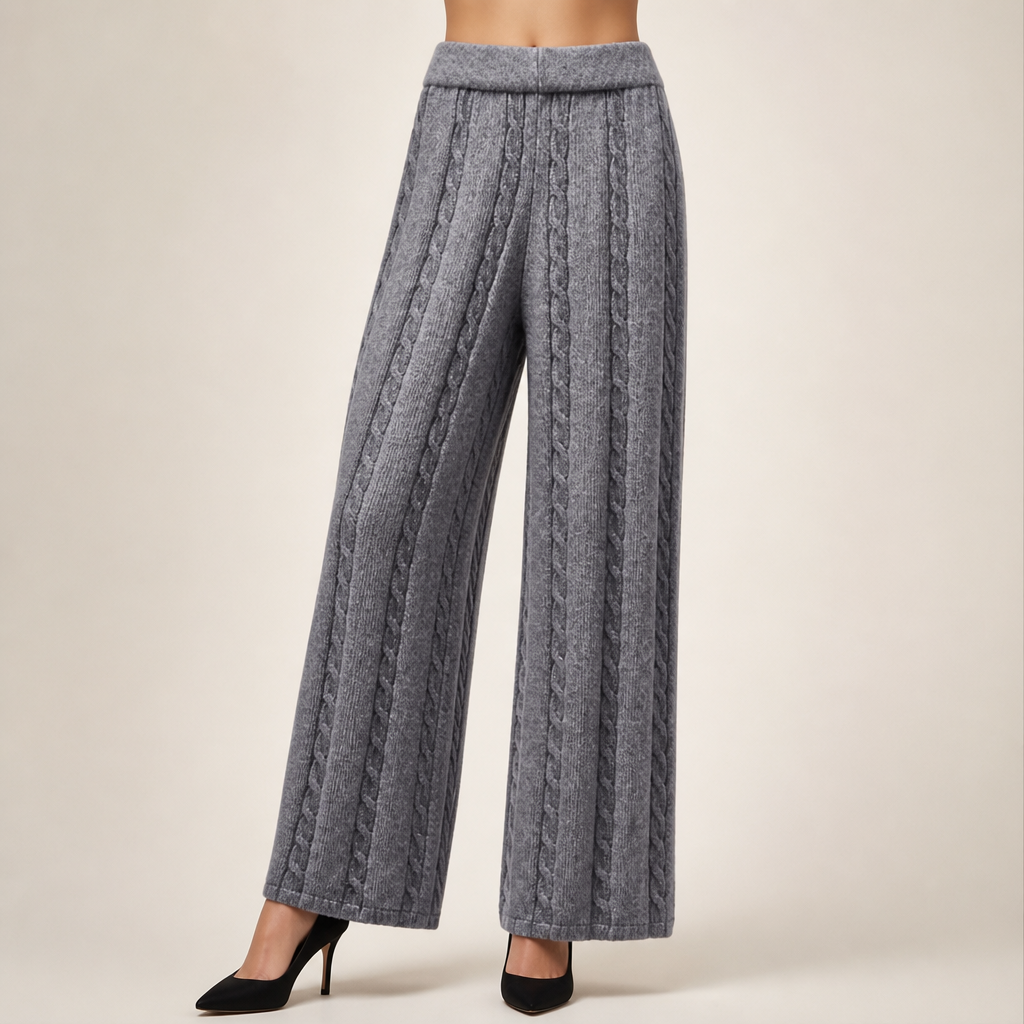 Seraphine | Womens Knit Jumper Vest Wide Leg Trousers Clothing Set, Grey