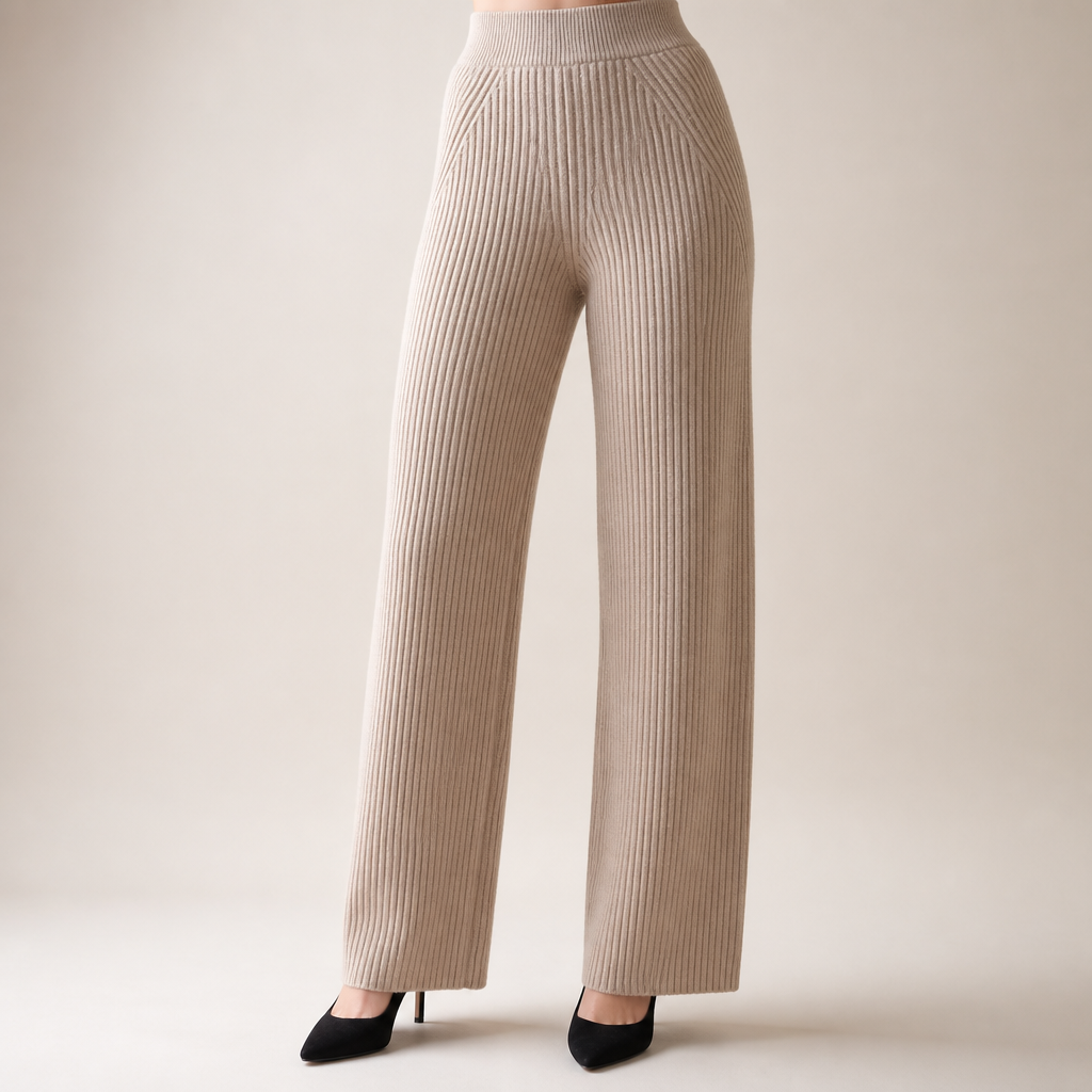 Seraphine | Womens Knit Jumper Vest Wide Leg Trousers Clothing Set, Khaki 2
