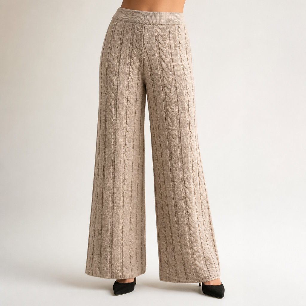 Seraphine | Womens Knit Jumper Vest Wide Leg Trousers Clothing Set, Khaki