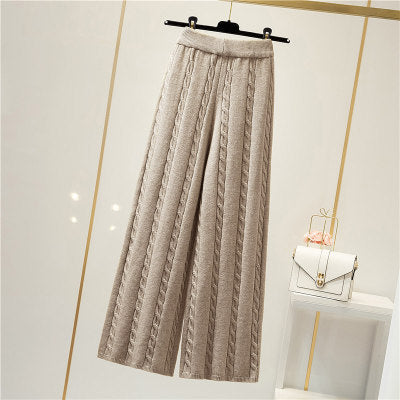 Seraphine | Womens Knit Vest Jumper and Wide Leg Trousers Set - Khaki Trousers