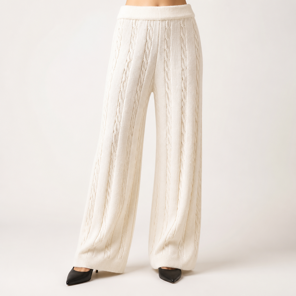 Seraphine | Womens Knit Jumper Vest Wide Leg Trousers Clothing Set, White