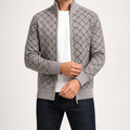 Silas | Mens Knit Cardigan Stand Collar Zip Up Sweater, Light Grey