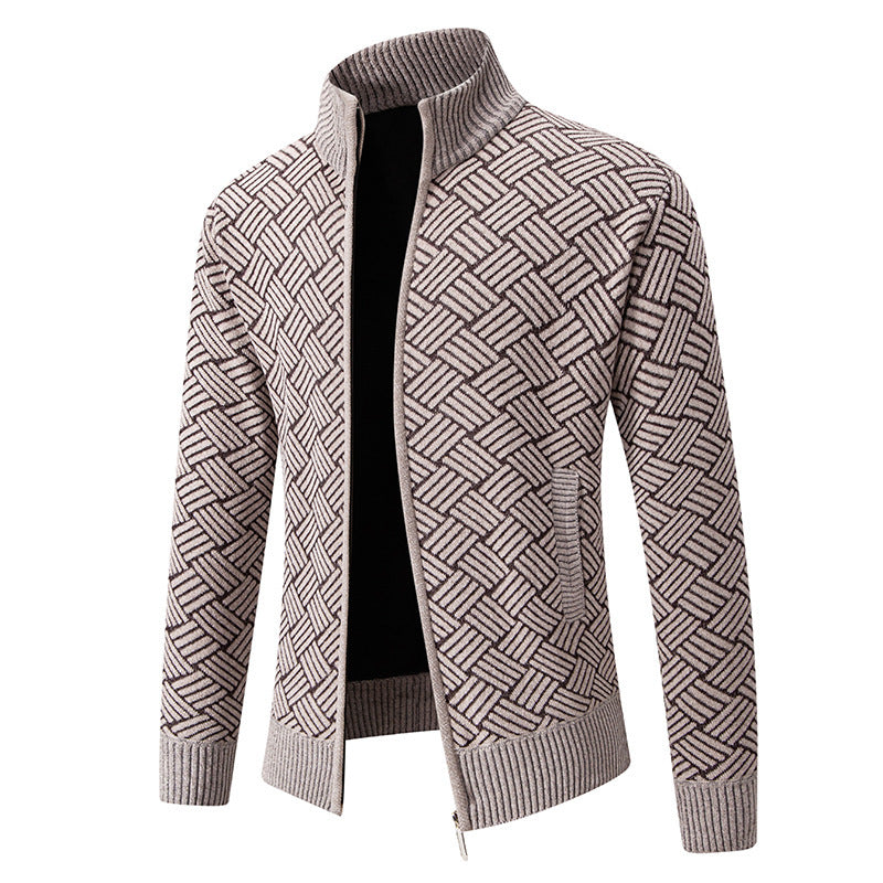 Silas | Mens Stand Collar Zip Knit Cardigan - Light Grey