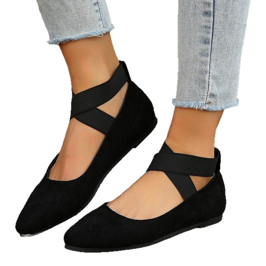 Simone | Womens Round Toe Elastic Ballet Flats Black Off White Brown Shoes - 5