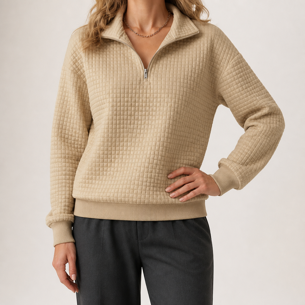 Sloane | Womens Waffle Knit Quarter Zip Sweatshirt Jumper, Camel