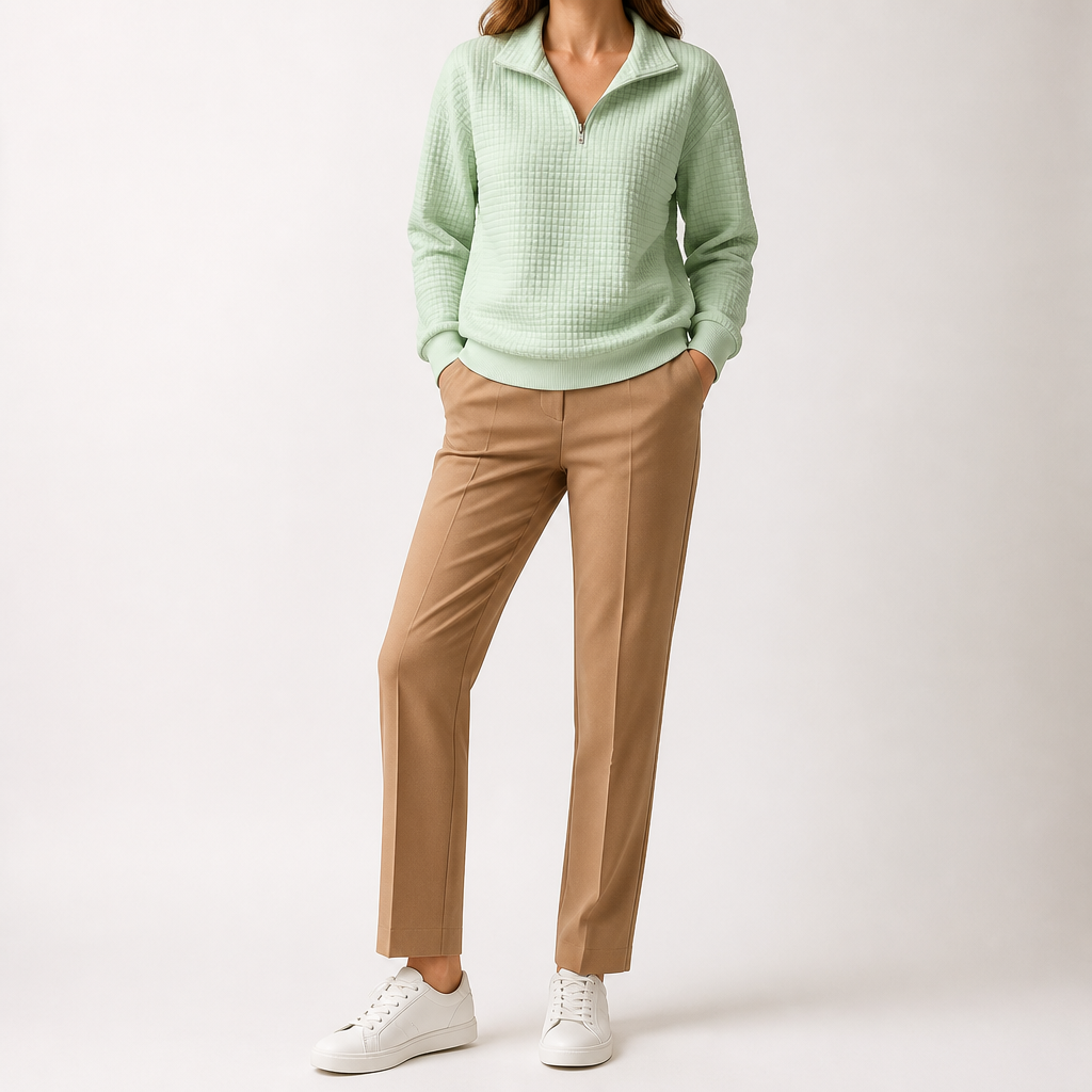 Sloane | Womens Waffle Knit Quarter Zip Sweatshirt Jumper, Light Green