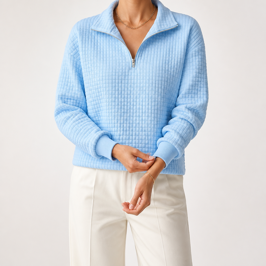 Sloane | Womens Waffle Knit Quarter Zip Sweatshirt Jumper, Sky Blue