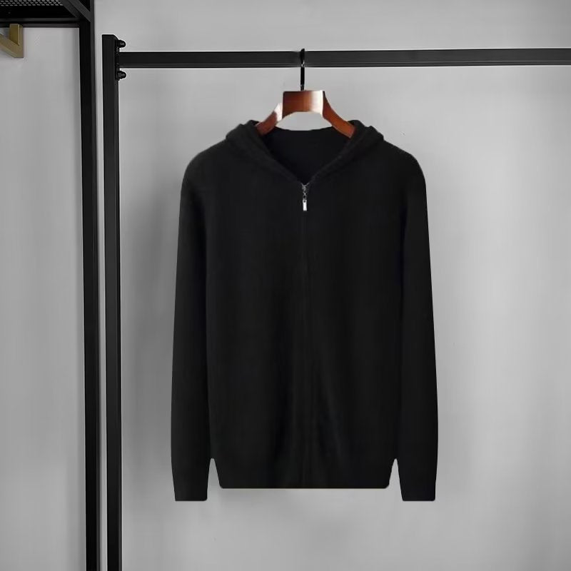 Soren | Mens Knitted Hooded Zip Up Jumper Sweater Cardigan - Black