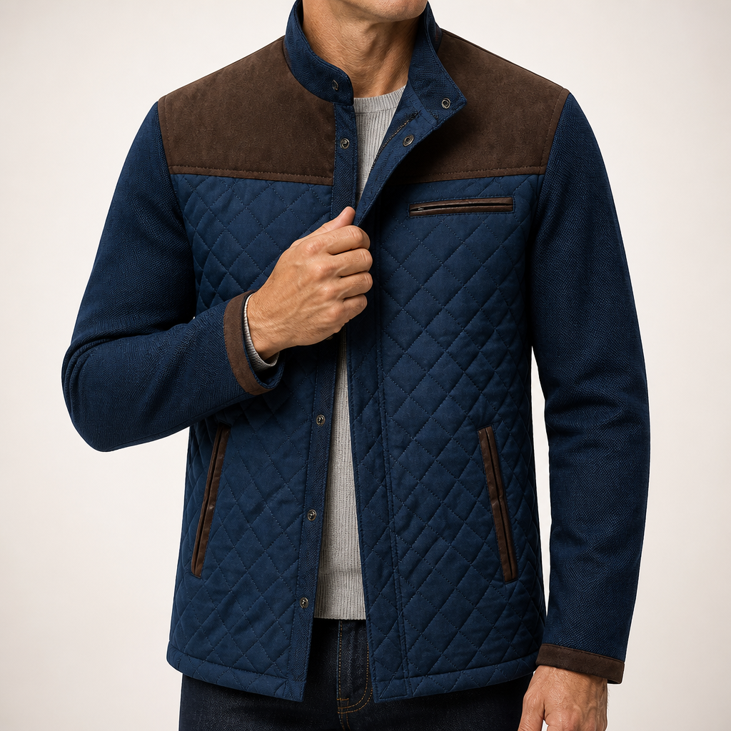 Stanley | Mens Quilted Stand Collar Autumn Corduroy Jacket, Brown