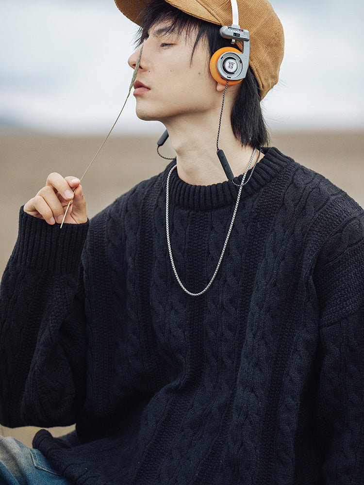 Sterling | Mens Cable Knitted Jumper Round Neck Loose - 3