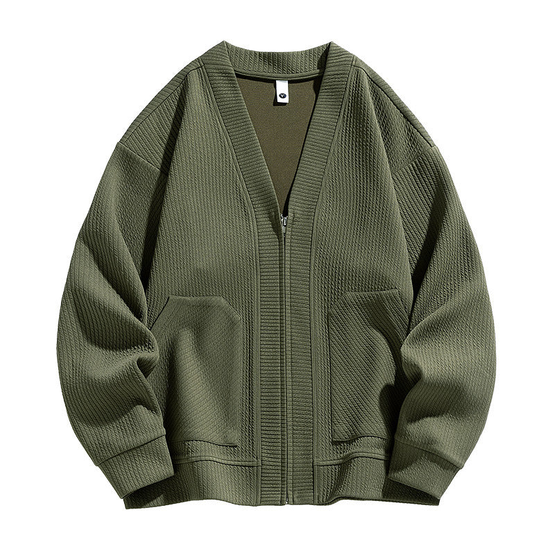 Sterling | Mens Zip Up Solid Colour Casual Cardigan - Army Green