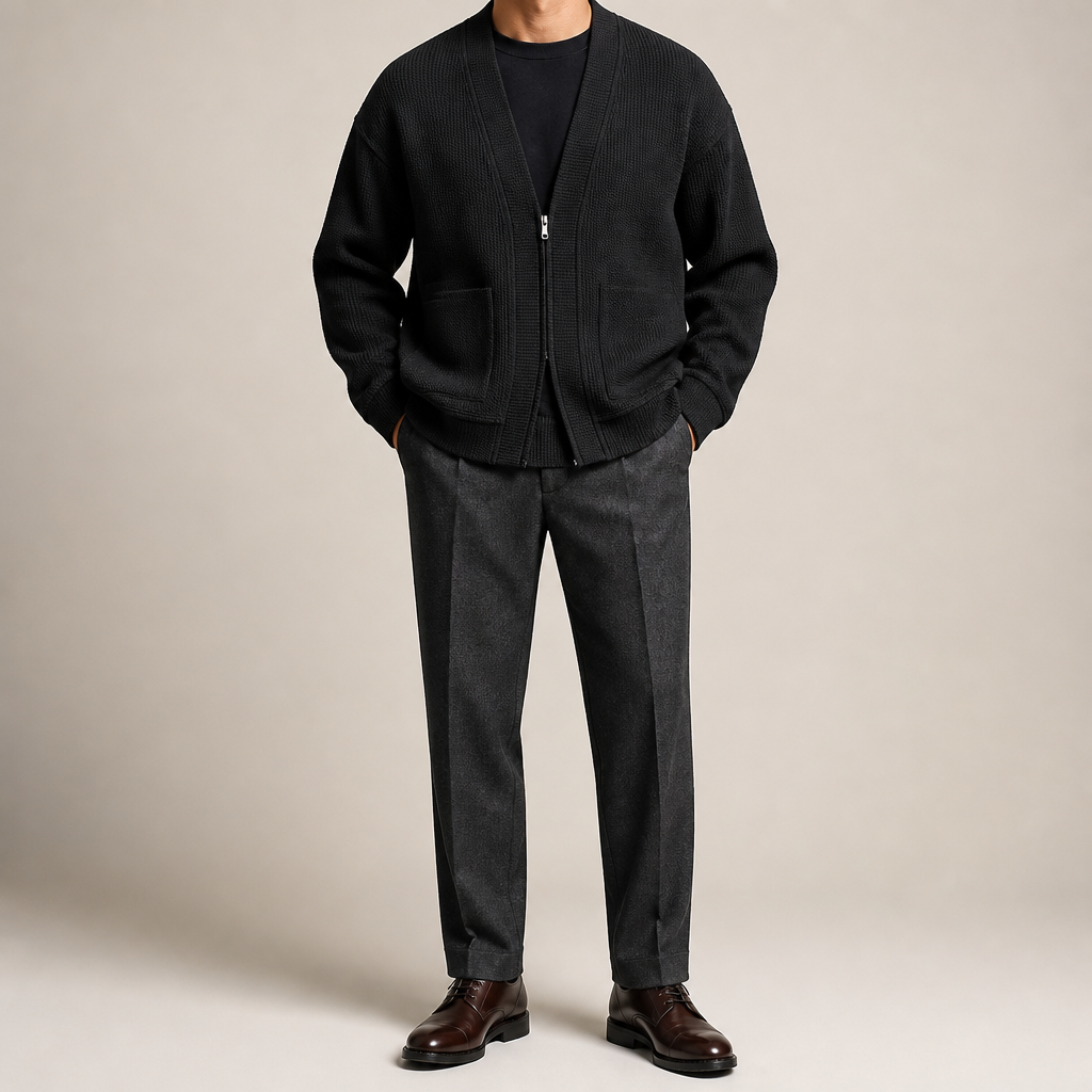Sterling | Mens Zip Up Solid Colour Casual Cardigan, Black