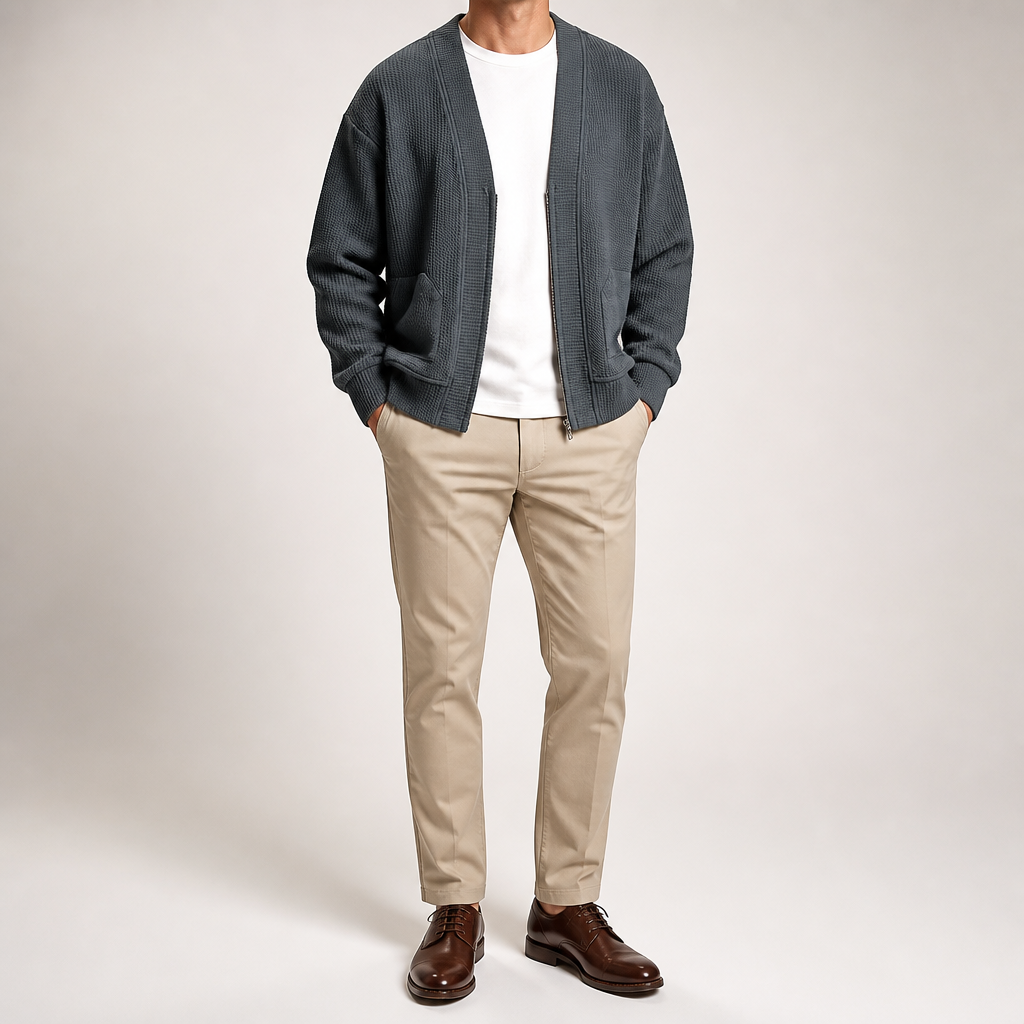 Sterling | Mens Zip Up Solid Colour Casual Cardigan, Grey