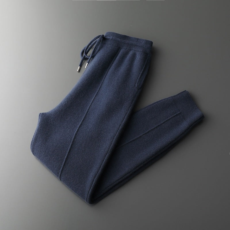 Sutton | Mens Wool Knitted Joggers Trousers Sweatpants Elasticated Waist Bottoms - Blue Grey