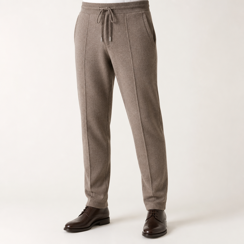 Sutton | Mens Wool Knitted Joggers Trousers Sweatpants Elasticated Waist Bottoms, Dark Camel