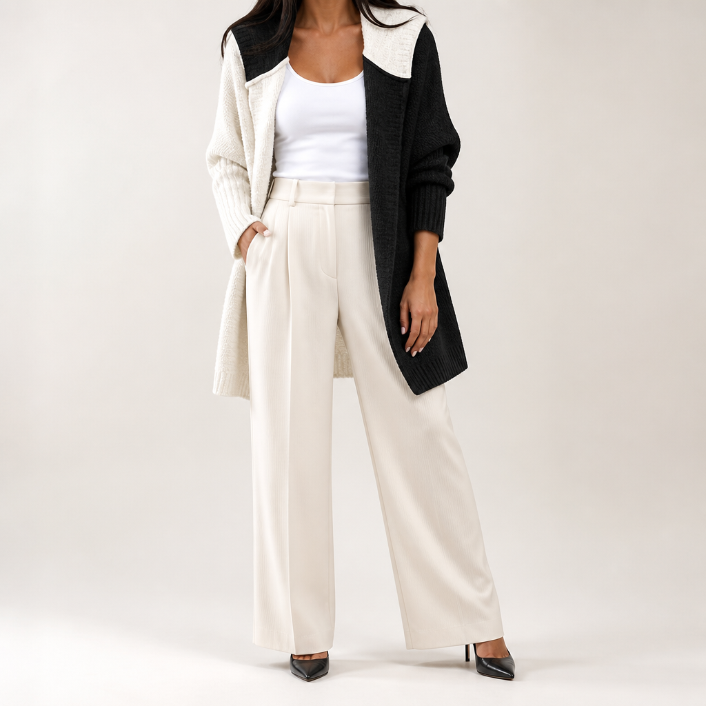Sybil | Womens Hooded Colour Block Knitted Cardigan, Black White