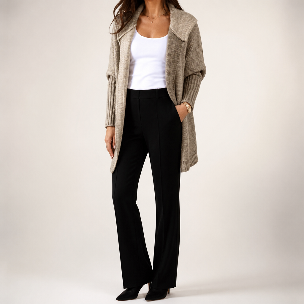 Sybil | Womens Hooded Colour Block Knitted Cardigan, Khaki Camel