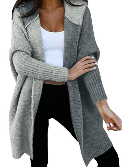 Sybil | Womens Hooded Colour Block Knitted Cardigan, Light Grey Dark Grey