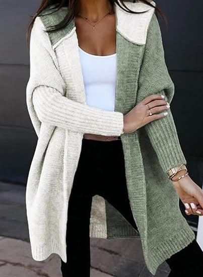 Sybil | Womens Hooded Colour Block Knitted Cardigan, White Light Green