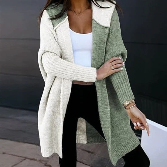 Sybil | Womens Hooded Colour Block Knitted Cardigan, White Light Green