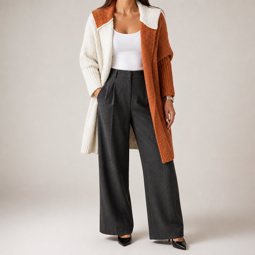 Sybil | Womens Hooded Colour Block Knitted Cardigan, White Orange Red