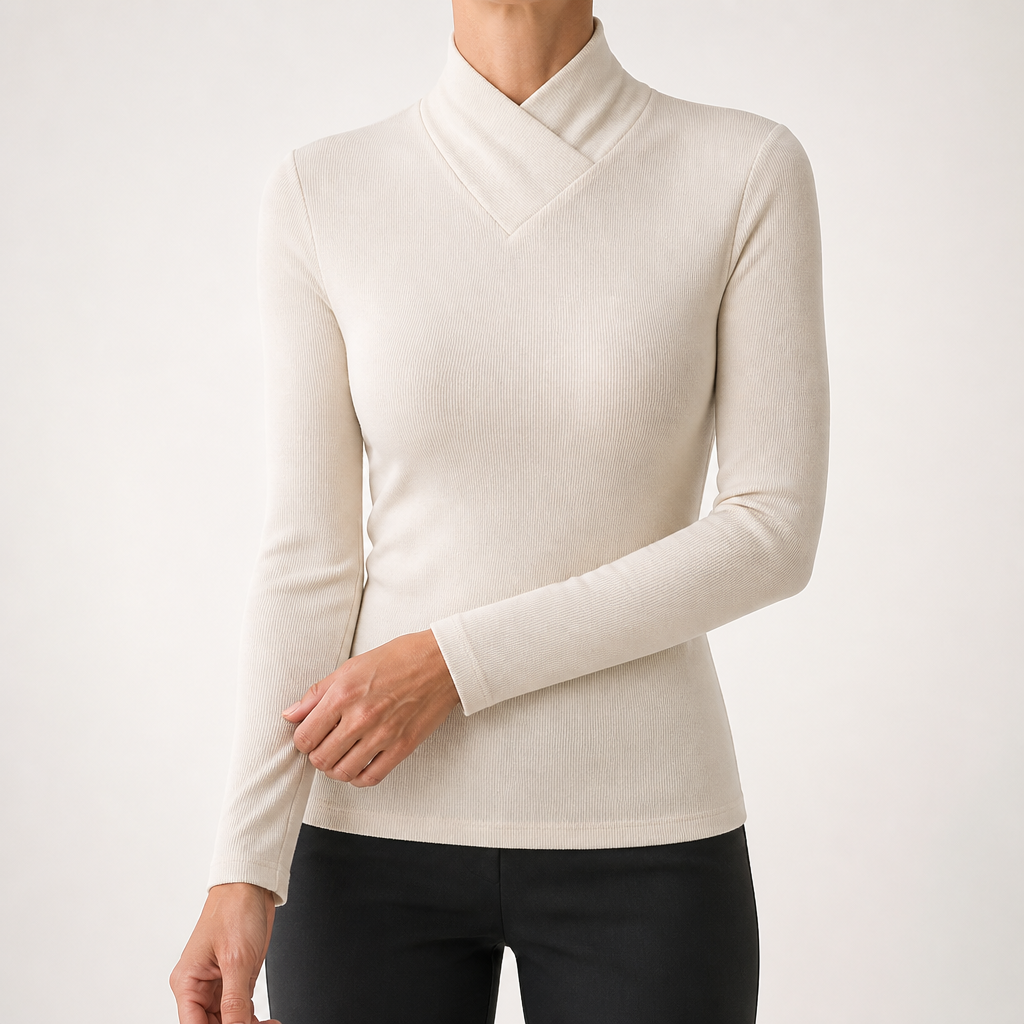 Talia | Womens Half Turtleneck Long Sleeve Ribbed Top, Apricot