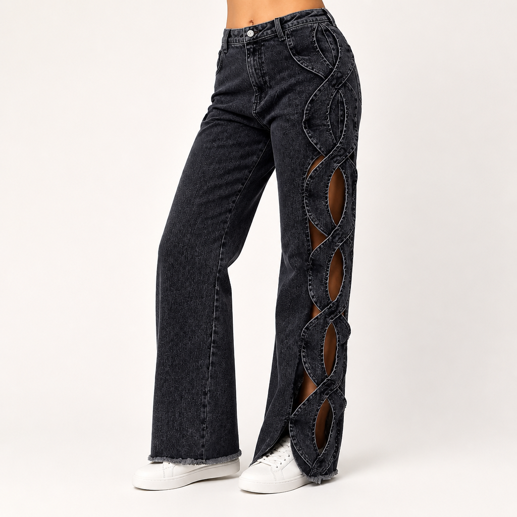 Talia | Womens Jeans Patchwork High Waisted Denim, Black Gray