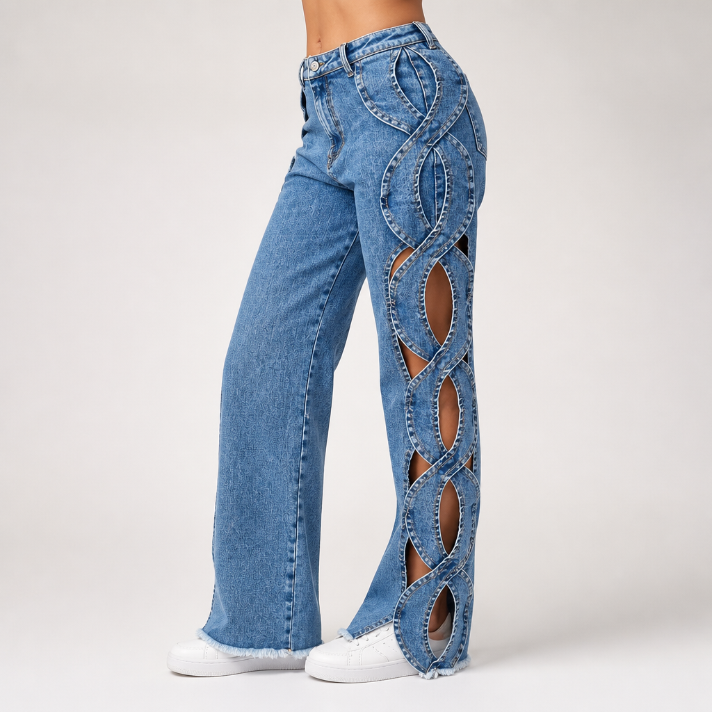 Talia | Womens Jeans Patchwork High Waisted Denim, Blue