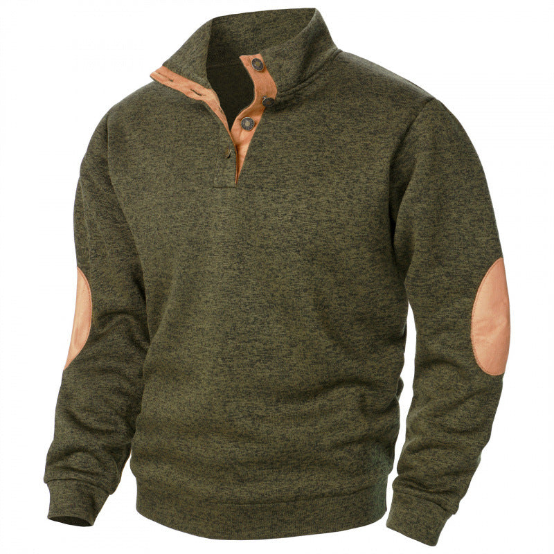 Thaddeus | Mens Knitted Cardigan Stand Collar Casual Shirt - Army Green