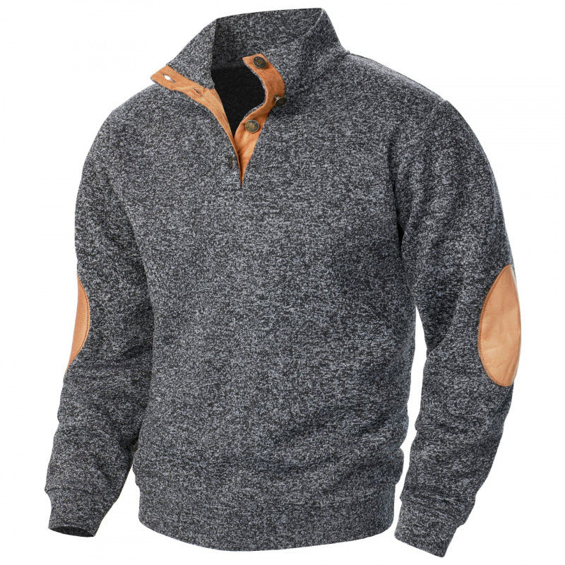Thaddeus | Mens Knitted Cardigan Stand Collar Casual Shirt - Black Grey