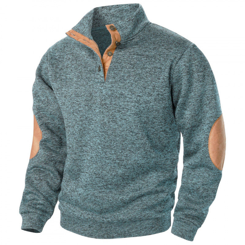 Thaddeus | Mens Knitted Cardigan Stand Collar Casual Shirt - Denim Blue