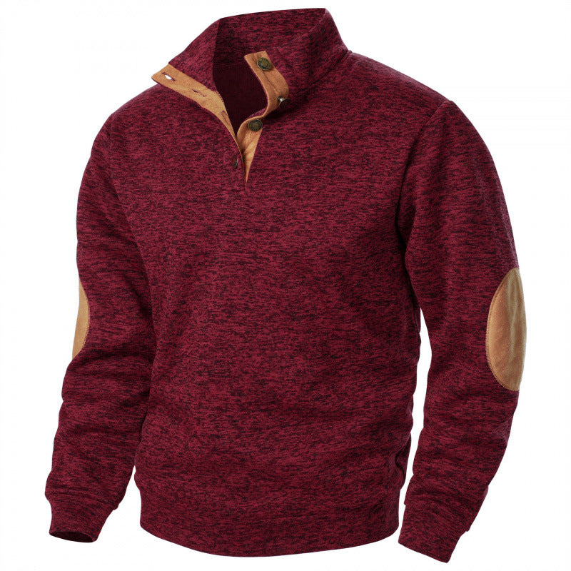 Thaddeus | Mens Knitted Cardigan Stand Collar Casual Shirt - Wine Red