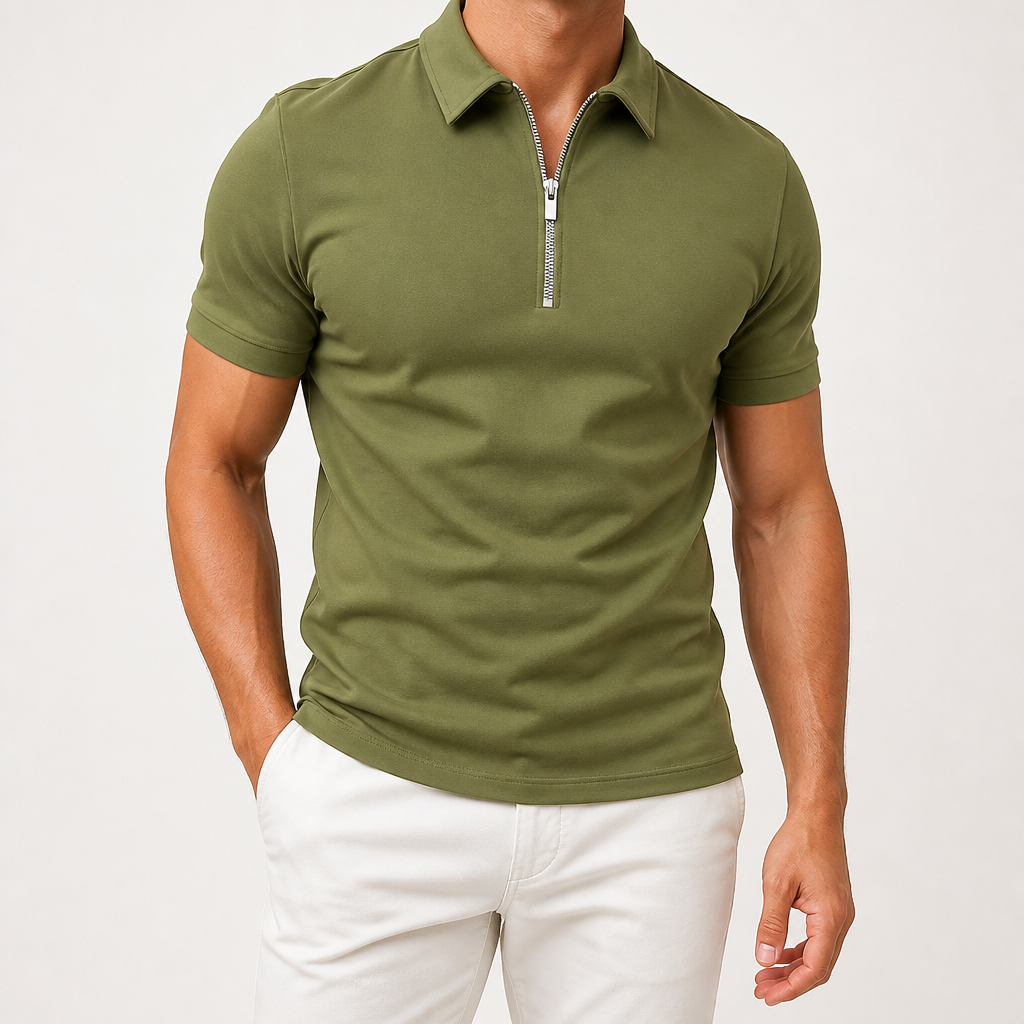 Thaddeus | Mens Polo Shirt Short Sleeve Casual Cotton Polo, Army Green