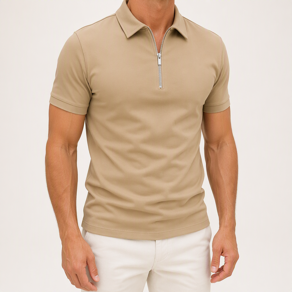 Thaddeus | Mens Polo Shirt Short Sleeve Casual Cotton Polo, Khaki