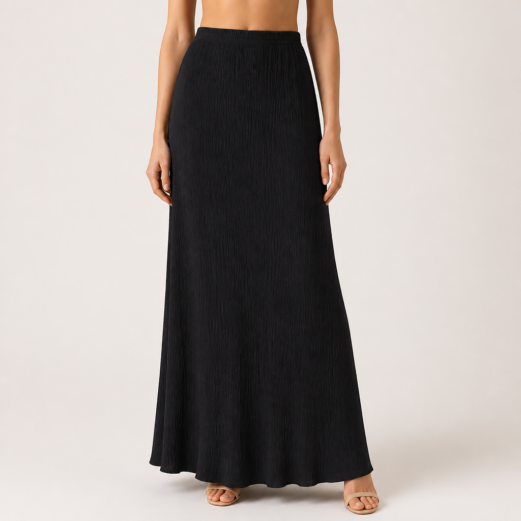 Thaddeus | Womens Pleated Skirt A Line Fishtail High Waisted Long Skirt, Black