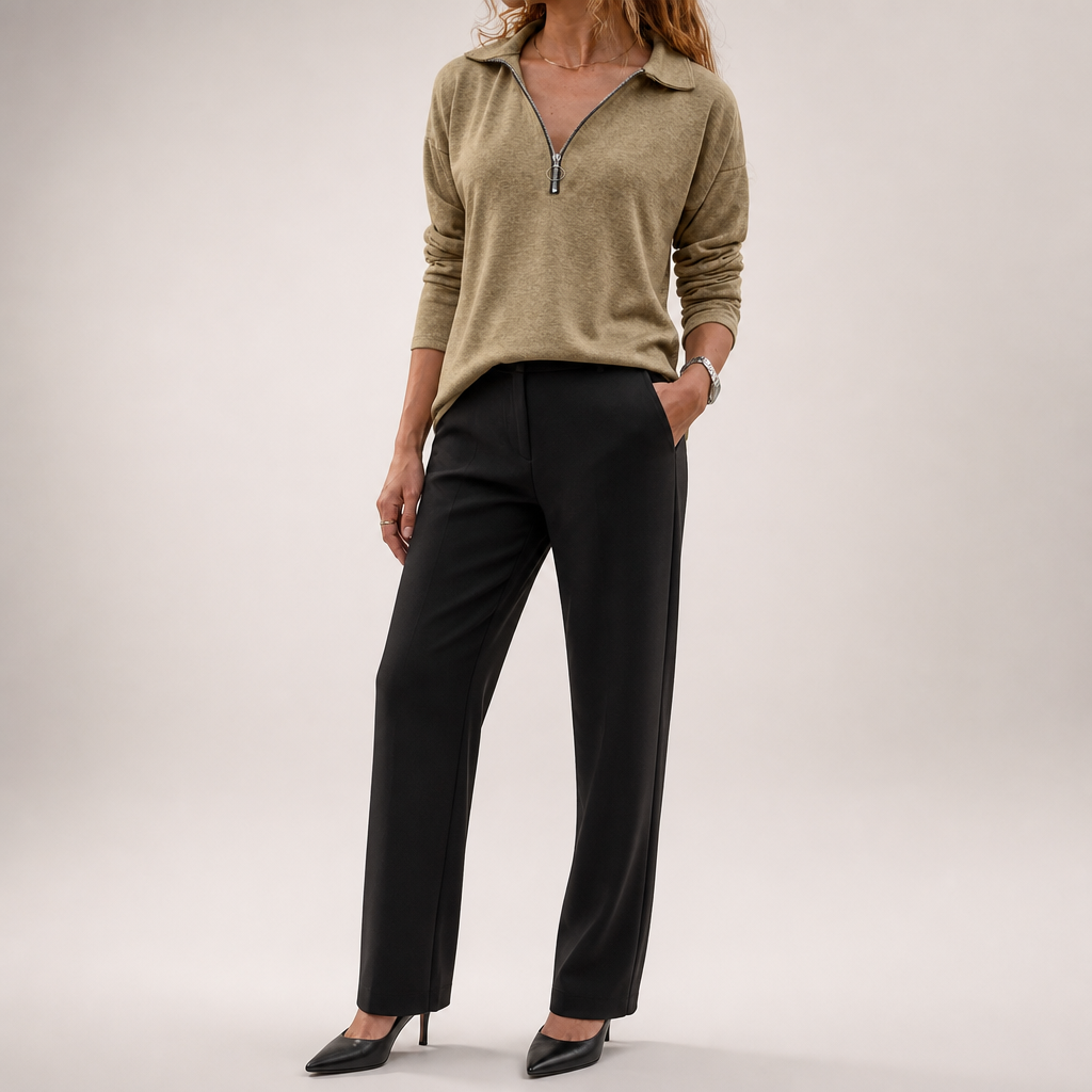 Tilly | Womens Quarter Zip Knitted Jumper, Khaki