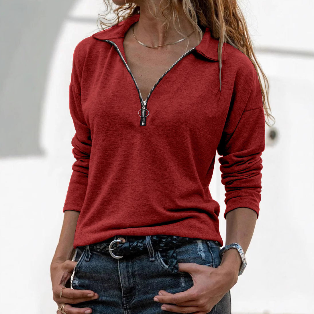 Tilly | Womens Quarter Zip Knit Sweater, Wine Red