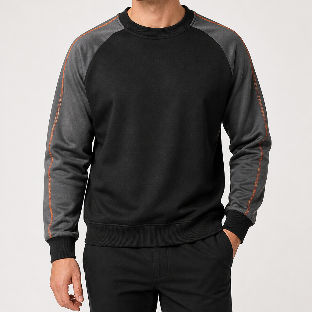 Tobias | Mens Round Neck Knitted Jumper Loose Pullover Sweater, Black