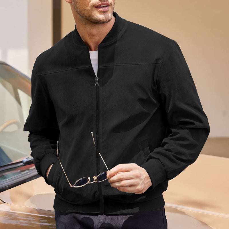Tremaine | Mens Suede Stand Collar Zip Bomber Jacket Coat - 4